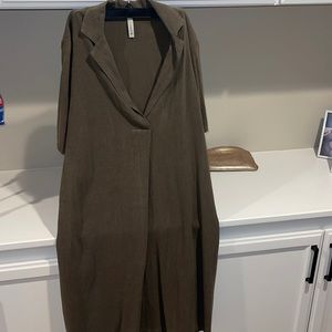 Women’s Short Sleeve Army Green Linen Dress